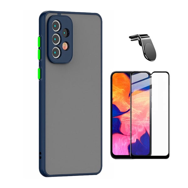 Kit Capa Traseira Proteção Camara + Película de Vidro Temperado Gorilasglass + Suporte de Gift4Me Para Samsung Galaxy A13 5G - Azul