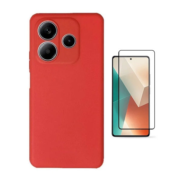 Kit Película de Vidro Temperado Gorilasglass + Capa Proteção Silicone Gift4Me Para Xiaomi Redmi Note 14 4G - Vermelha