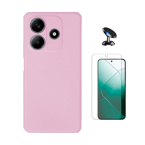 Kit Película Protectora de Hydrogel Frente + Capa Proteção Silicone + Suporte Magnético Gift4Me Para Xiaomi Redmi Note 14 - Rosa