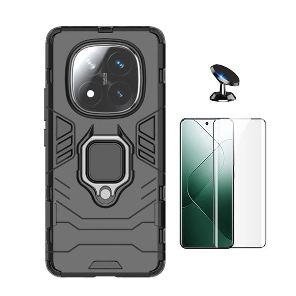 Kit Película de Vidro Temperado Gorilasglass Curvado + Capa de Proteção Militar Magnética + Suporte Magnético Gift4Me Para Xiaomi Redmi Note 14 Pro + Plus - Preto