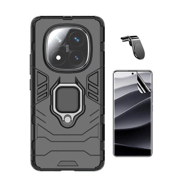 Kit Película Protectora de Hydrogel Frente + Capa de Proteção Militar Magnética + Suporte de Carro Magnético L Gift4Me Para Xiaomi Redmi Note 14 Pro + Plus - Preto