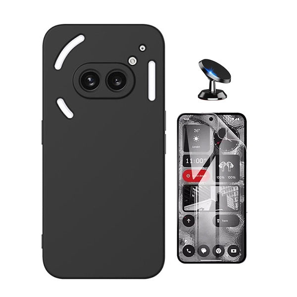 Kit Película Protectora de Hydrogel Frente + Capa Proteção Silicone + Suporte Magnético Gift4Me Para Nothing Phone 2A Plus - Preto