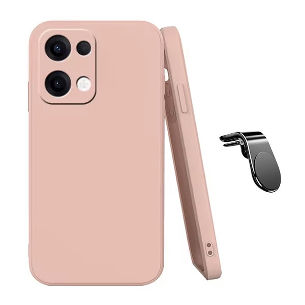 Kit Suporte de Carro Magnético L + Capa Proteção Silicone GIFT4ME Para Oppo Reno13 - Rosa