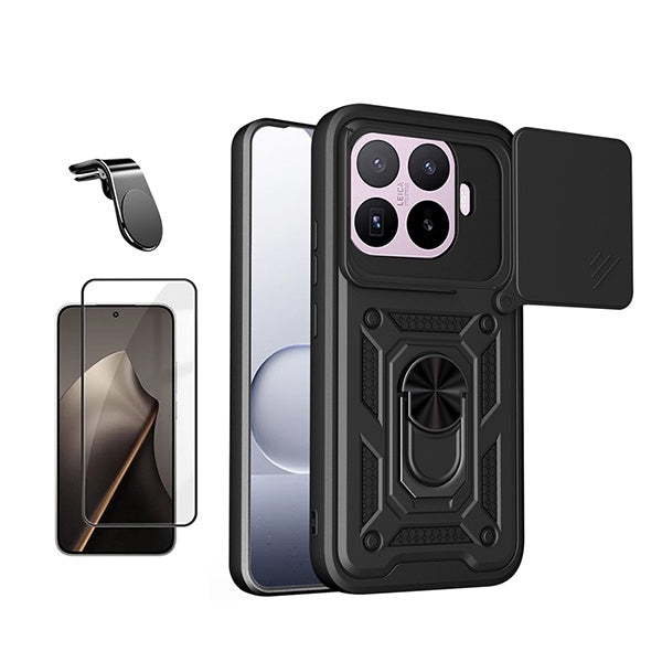 Kit Película de Vidro Temperado Gorilasglass + Capa de Proteção Militar Magnética Janela + Suporte de Carro Magnético L GIFT4ME Para Xiaomi 17T Pro 5G - Preto
