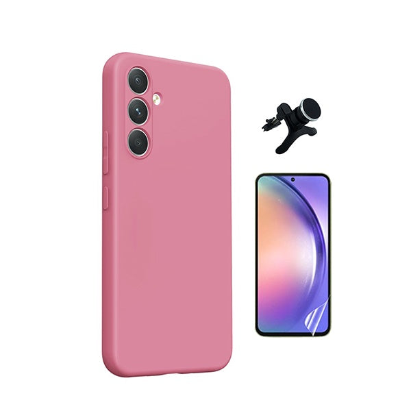 Kit Película Protectora de Hydrogel Frente + Capa Proteção Silicone + Suporte Reforçado de Carro GIFT4ME Para Samsung Galaxy A27 - Rosa