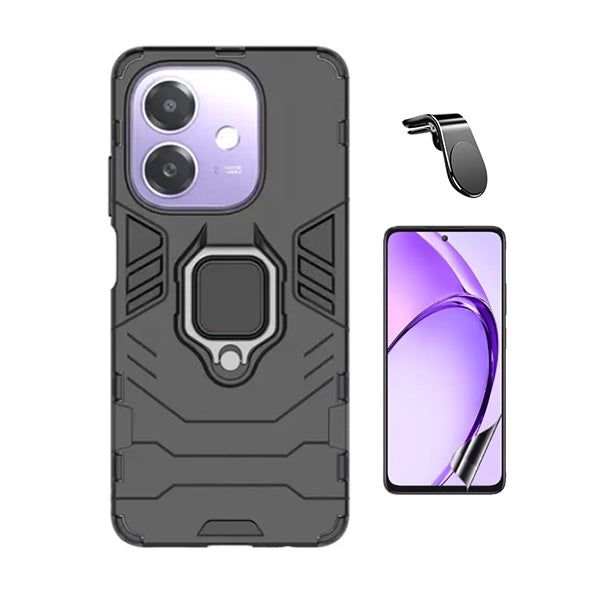 Kit Película Protectora de Hydrogel Frente + Capa de Proteção Militar Magnética + Suporte de Carro Magnético L GIFT4ME Para Oppo A3x 4G - Preto