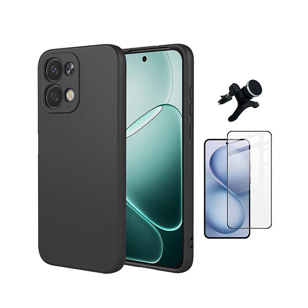 Kit Película de Vidro Temperado Gorilasglass + Capa Proteção Silicone + Suporte Reforçado de Carro GIFT4ME Para Oppo A6 Pro - Preto