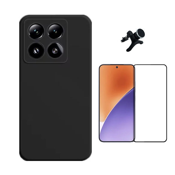 Kit Película de Vidro Temperado Gorilasglass Curvado + Capa Proteção Silicone + Suporte Reforçado de Carro Gift4Me Para Xiaomi 15 Pro - Preto
