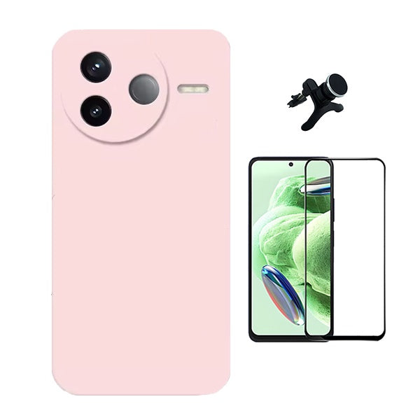 Kit Película de Vidro Temperado Gorilasglass + Capa Proteção Silicone + Suporte Reforçado de Carro GIFT4ME Para Xiaomi Poco F7 Pro - Rosa
