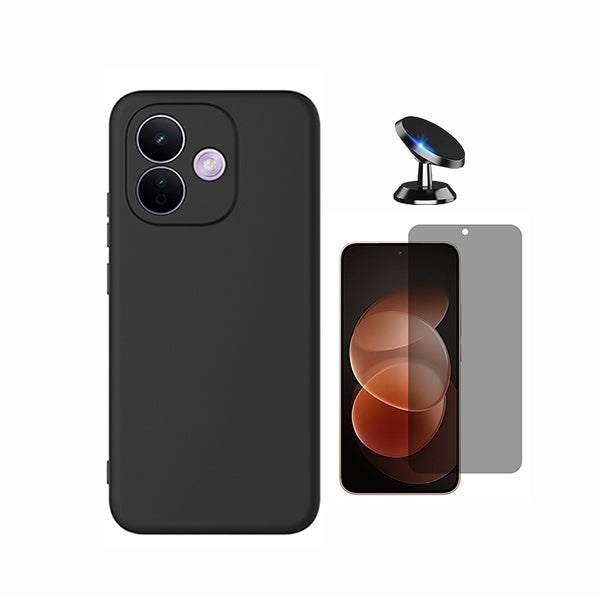 Kit Película de Vidro Temperado Privacidade + Capa Proteção Silicone + Suporte Magnético GIFT4ME Para Xiaomi Redmi Note 17 Pro 5G - Preto