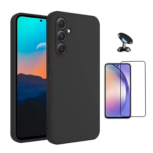 Kit Película de Vidro Temperado Gorilasglass + Capa Proteção Silicone + Suporte Magnético Gift4Me Para Samsung Galaxy A56 - Preto