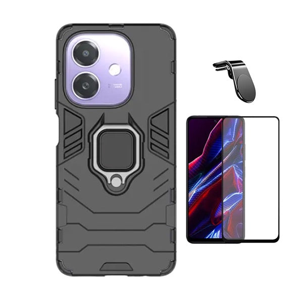 Kit Película de Vidro Temperado Gorilasglass + Capa de Proteção Militar Magnética + Suporte de Carro Magnético L GIFT4ME Para Oppo A3 4G - Preto