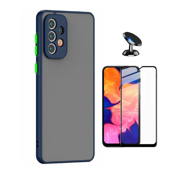 Kit Capa Traseira Proteção Camara + Película de Vidro Temperado Gorilasglass + Suporte Gift4Me Para Samsung Galaxy A13 5G - Azul