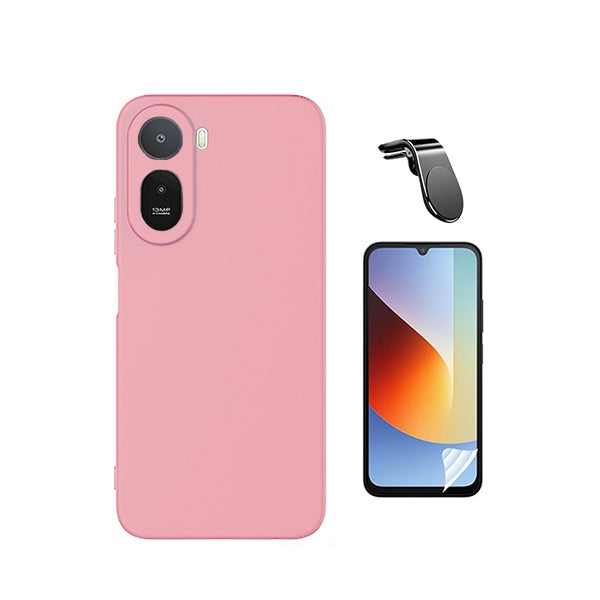 Kit Película Protectora de Hydrogel Frente + Capa Proteção Silicone + Suporte Magnético L GIFT4ME Para Xiaomi Redmi A7 Pro 4G - Rosa
