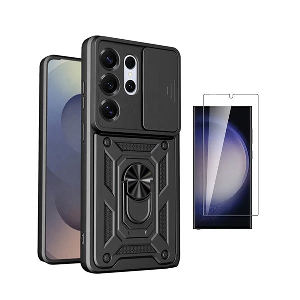 Kit Vidro Temperado Cleargorilasglass + Capa de Proteção Militar Magnética Janela GIFT4ME Para Samsung Galaxy S26 Ultra - Preto