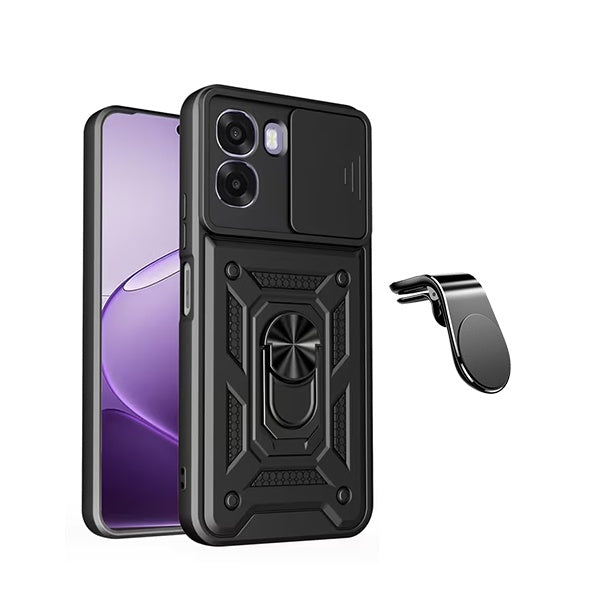 Kit Suporte de Carro Magnético L + Capa de Proteção Militar Magnética Janela Deslizante GIFT4ME Para Oppo A6x - Preto