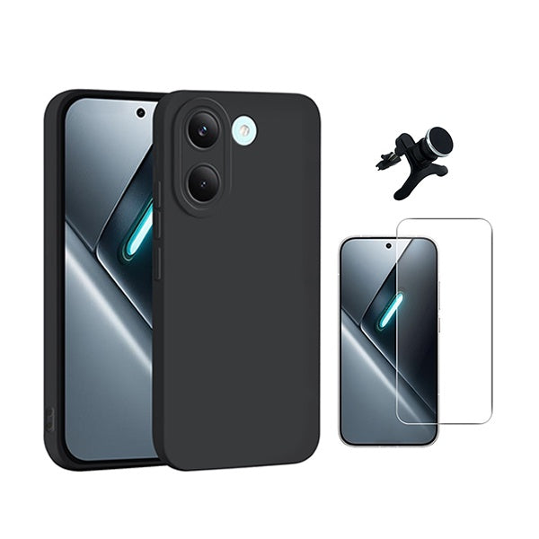 Kit Vidro Temperado Cleargorilasglass + Capa Proteção Silicone + Suporte Reforçado de Carro GIFT4ME Para Xiaomi Poco X8 Pro 5G - Preto
