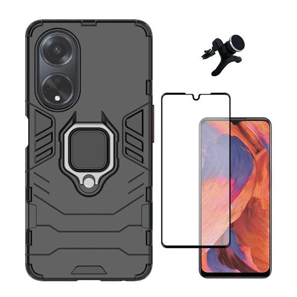 Kit Película de Vidro Temperado GOrilasGlass + Capa de Proteção Militar Magnética + Suporte Magnético Com Pernas GIFT4ME para Oppo A18 - Preto