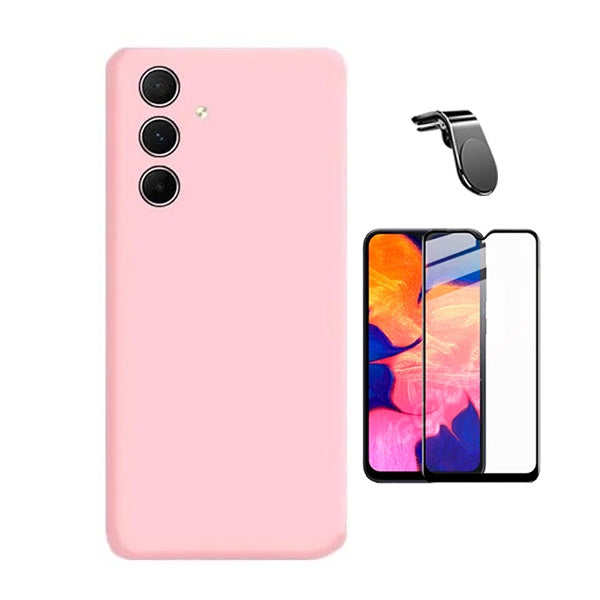 Kit Película de Vidro Temperado Gorilasglass + Capa Proteção Silicone + Suporte Magnético L Gift4Me Para Samsung Galaxy A13 5G - Rosa