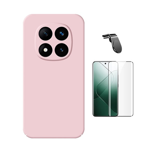 Kit Película de Vidro Temperado Gorilasglass Curvado + Capa Proteção Silicone + Suporte Magnético L Gift4Me Para Xiaomi Redmi Note 14 Pro + Plus - Rosa