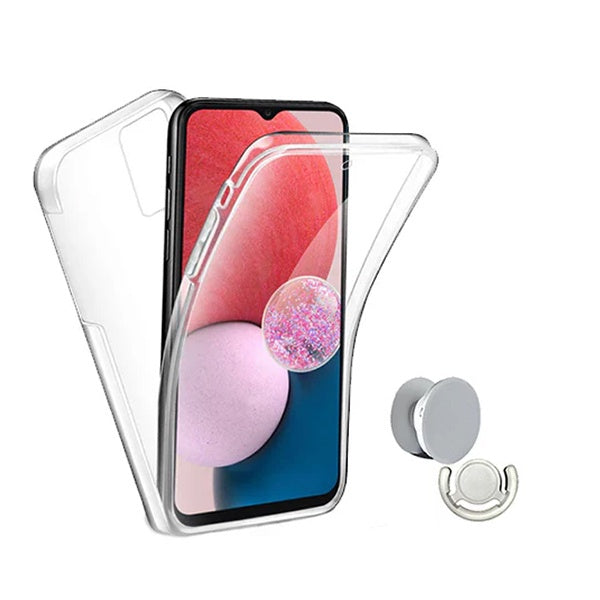 Kit Capa 360° Proteção Frente e Verso + 1 Handholder + 1 Suporte Handholder Branco GIFT4ME Para Xiaomi Poco C85 - Transparente/Branco