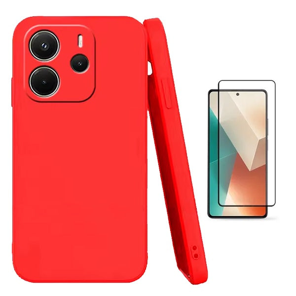 Kit Película de Vidro Temperado Gorilasglass + Capa Proteção Silicone GIFT4ME Para Xiaomi Redmi Note 14 5G - Vermelho