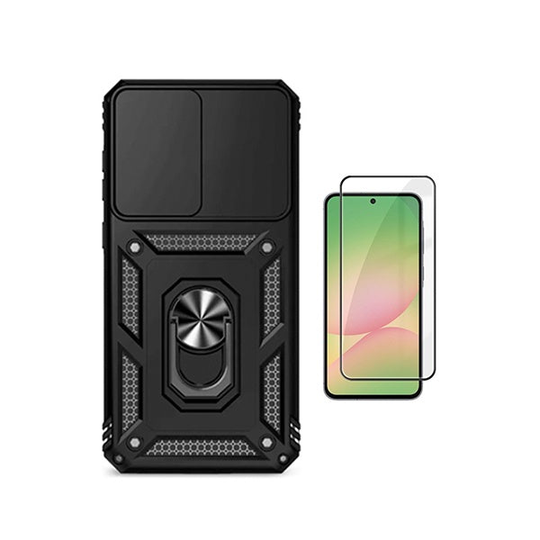 Kit Película de Vidro Temperado Gorilasglass + Capa de Proteção Militar Magnética Janela GIFT4ME Para Samsung Galaxy A37 5G - Preto