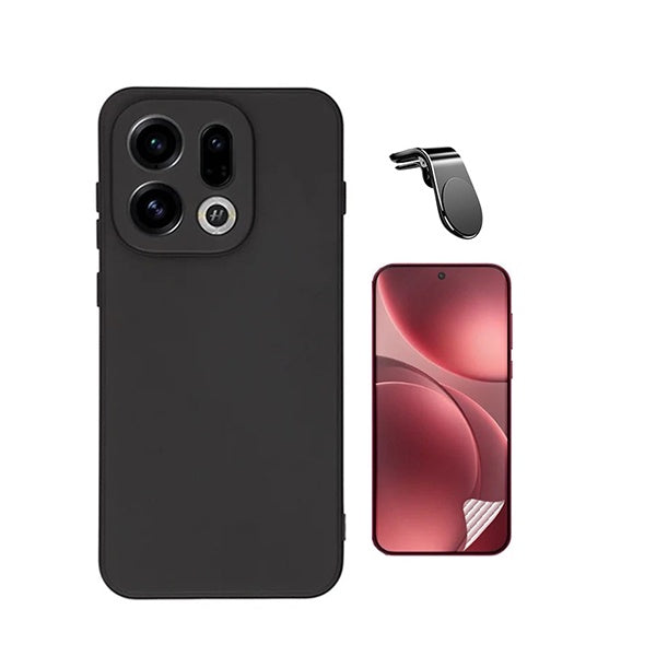 Kit Película Protectora de Hydrogel Frente + Capa Proteção Silicone + Suporte Magnético L GIFT4ME Para Oppo Find X9 - Preto