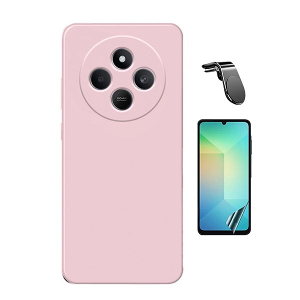 Kit Película Protectora de Hydrogel Frente + Capa Proteção Silicone + Suporte Magnético L Gift4Me Para Xiaomi Redmi A4 - Rosa