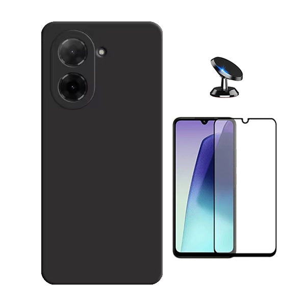 Kit Película de Vidro Temperado Gorilasglass + Capa Proteção Silicone + Suporte Magnético GIFT4ME Para Xiaomi Redmi A5 4G - Preto
