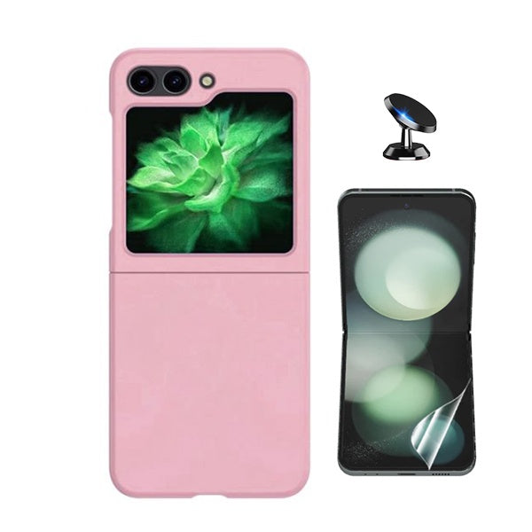 Kit Película Protectora de Hydrogel Frente + Capa Proteção Silicone + Suporte Magnético Gift4Me Para Samsung Galaxy Z Flip6 - Rosa
