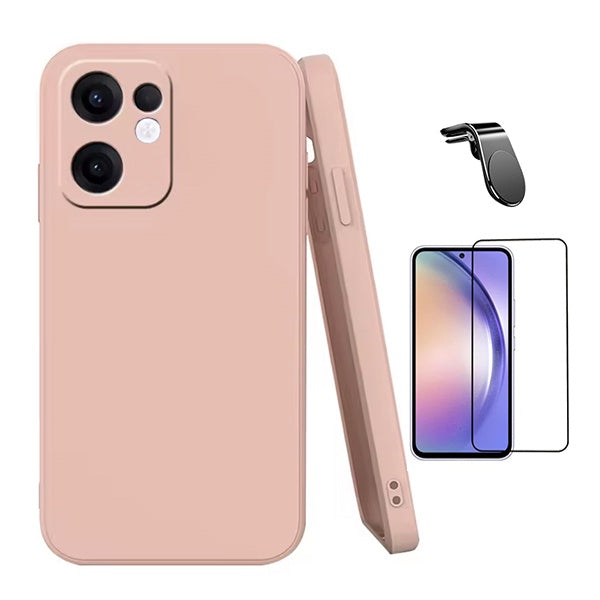 Kit Película de Vidro Temperado Gorilasglass + Capa Proteção Silicone + Suporte Magnético L GIFT4ME Para Oppo Reno13 F 4G - Rosa