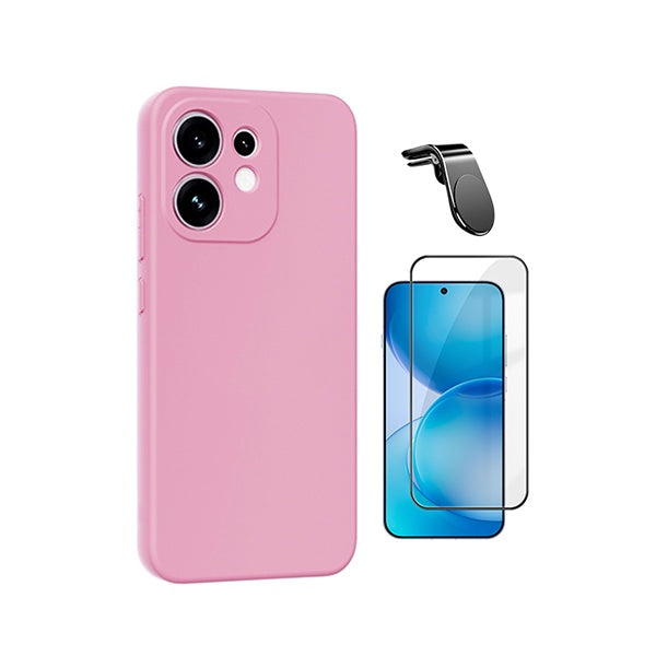 Kit Película de Vidro Temperado Gorilasglass + Capa Proteção Silicone + Suporte Magnético L GIFT4ME Para Oppo Reno16 - Rosa