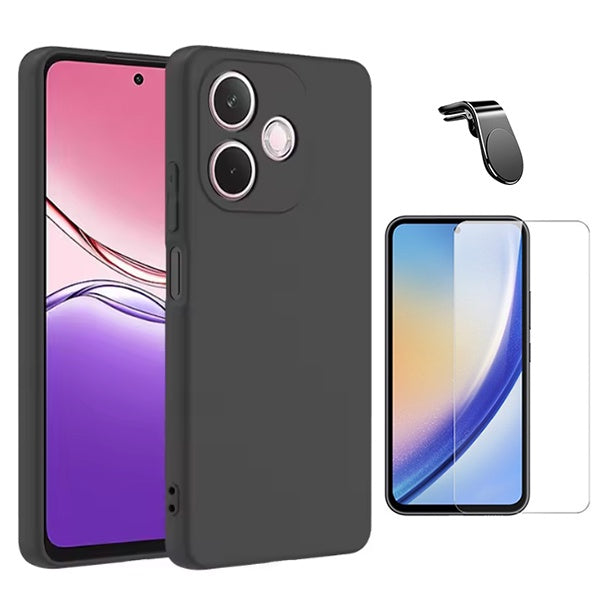 Kit Vidro Temperado Cleargorilasglass + Capa Proteção Silicone + Suporte Magnético L GIFT4ME Para Oppo A5 Pro 4G - Preto