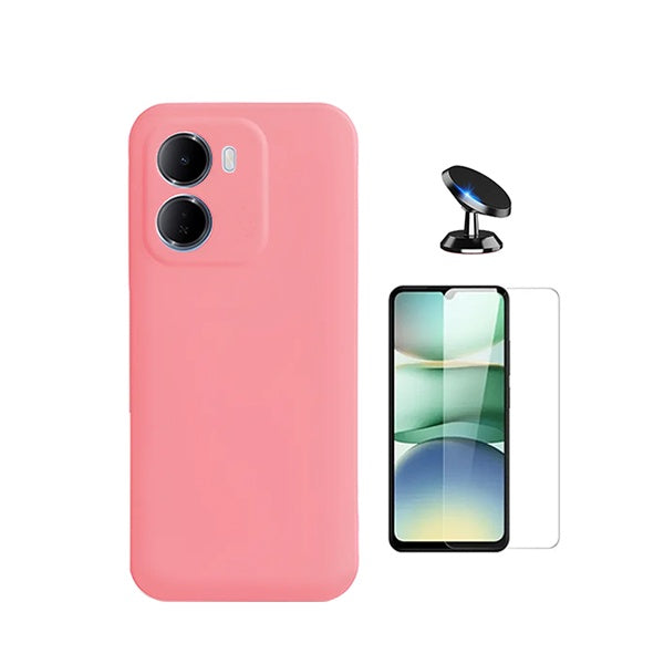 Kit Vidro Temperado Cleargorilasglass + Capa Proteção Silicone + Suporte de Carro GIFT4ME Para Xiaomi Redmi 15a - Rosa