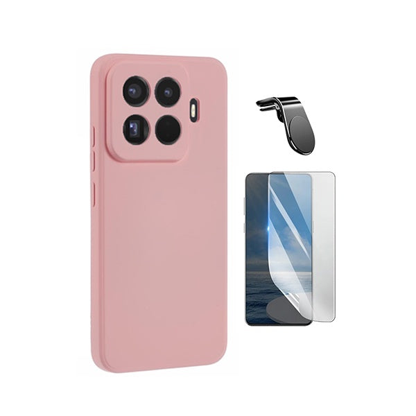 Kit Película Protectora de Hydrogel Frente + Capa Proteção Silicone + Suporte Magnético L GIFT4ME Para Xiaomi 15T Pro 5G - Rosa