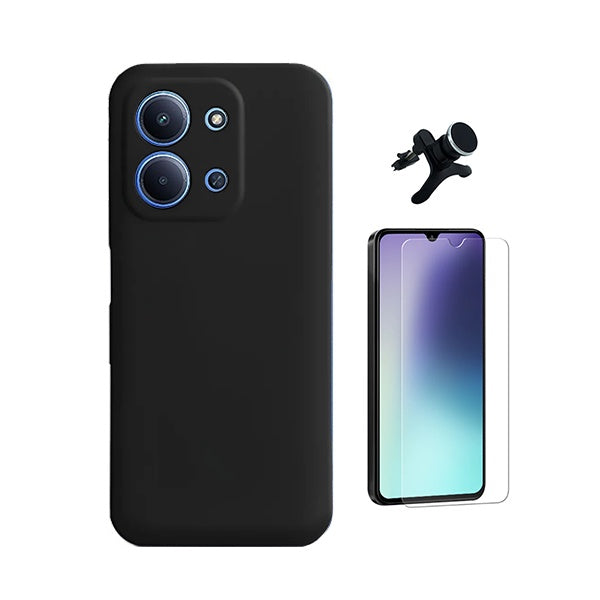 Kit Vidro Temperado Cleargorilasglass + Capa Proteção Silicone + Suporte Reforçado de Carro GIFT4ME Para Xiaomi Poco C85 - Preto