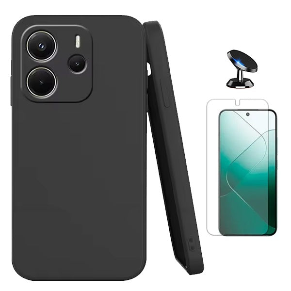 Kit Película Protectora de Hydrogel Frente + Capa Proteção Silicone + Suporte Magnético GIFT4ME Para Xiaomi Redmi Note 14 5G - Preto