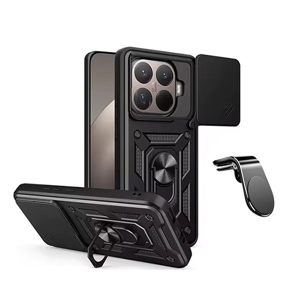 Kit Suporte de Carro Magnético L + Capa de Proteção Militar Magnética Janela Deslizante GIFT4ME Para Xiaomi 15T Pro 5G - Preto