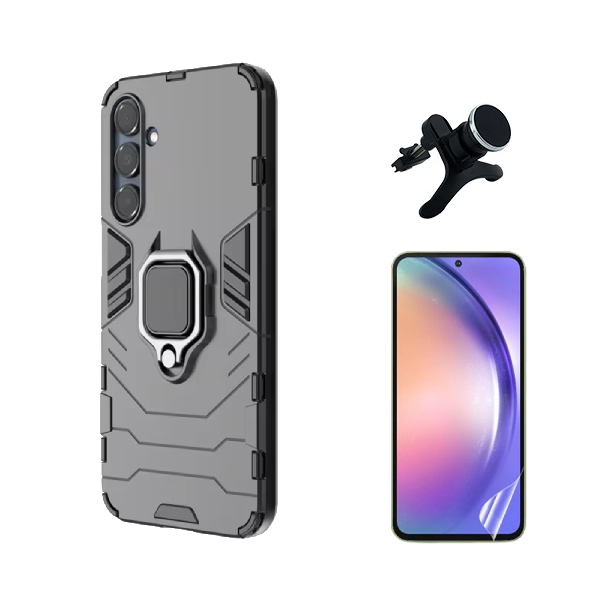Kit Película Protectora de Hydrogel Frente + Capa de Proteção Militar Magnética + Suporte Magnético Com Pernas GIFT4ME Para Samsung Galaxy A36 - Preto