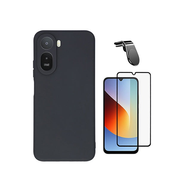 Kit Película de Vidro Temperado Gorilasglass + Capa Proteção Silicone + Suporte Magnético L GIFT4ME Para Xiaomi Redmi A7 Pro - Preto