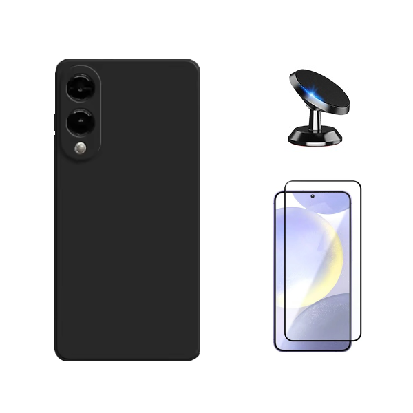 Kit Película de Vidro Temperado Gorilasglass + Capa Proteção Silicone + Suporte Magnético Gift4Me Para Samsung Galaxy S25 Edge - Preto