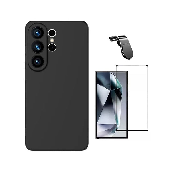Kit Película de Vidro Temperado Gorilasglass + Capa Proteção Silicone + Suporte Magnético L GIFT4ME Para Samsung Galaxy S26 Ultra - Preto