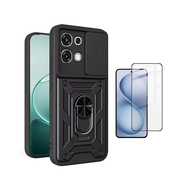 Kit Película de Vidro Temperado Gorilasglass + Capa de Proteção Militar Magnética Janela GIFT4ME Para Oppo A6 Pro - Preto