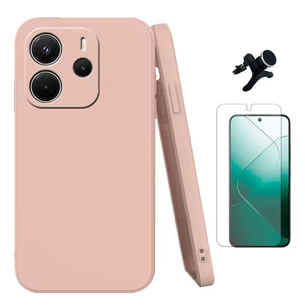 Kit Película Protectora de Hydrogel Frente + Capa Proteção Silicone + Suporte Reforçado de Carro GIFT4ME Para Xiaomi Redmi Note 14 5G - Rosa