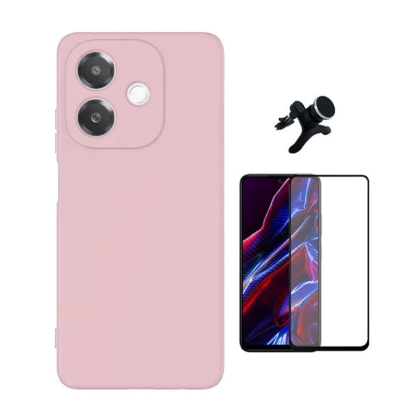 Kit Película de Vidro Temperado Gorilasglass + Capa Proteção Silicone + Suporte Reforçado de Carro Gift4Me Para Oppo A40M - Rosa