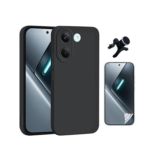 Kit Película Protectora de Hydrogel Frente + Capa Proteção Silicone + Suporte Reforçado de Carro GIFT4ME Para Xiaomi Poco X8 Pro 5G - Preto