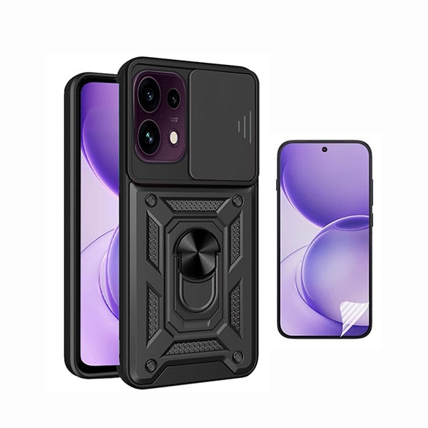 Kit Película Protectora de Hydrogel Frente + Capa de Proteção Militar Magnética Janela GIFT4ME Para Oppo Reno16 F 5G - Preto