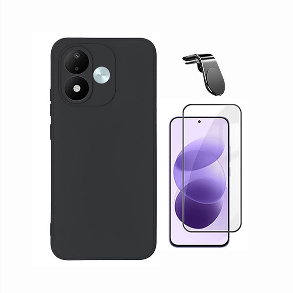 Kit Película de Vidro Temperado Gorilasglass + Capa Proteção Silicone + Suporte Magnético L GIFT4ME Para Xiaomi Redmi Note 17 5G - Preto