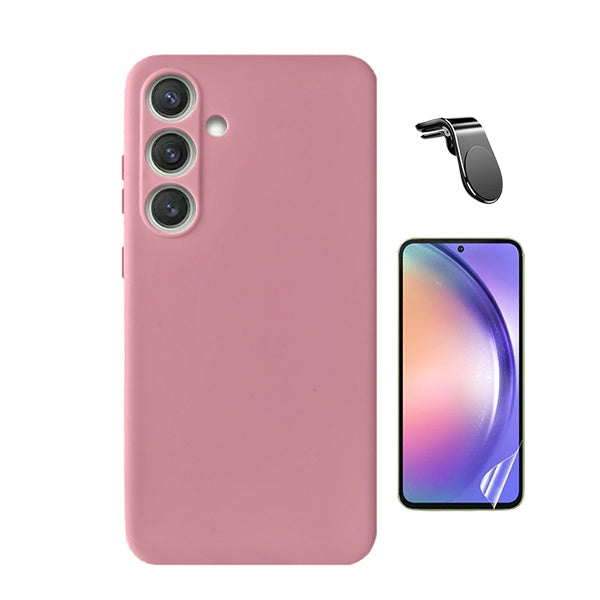 Kit Película Protectora de Hydrogel Frente + Capa Proteção Silicone + Suporte Magnético L GIFT4ME Para Samsung Galaxy A56 5G - Rosa